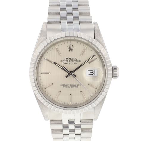 Rolex Datejust White Silver Tapestry Dial / Jubilee